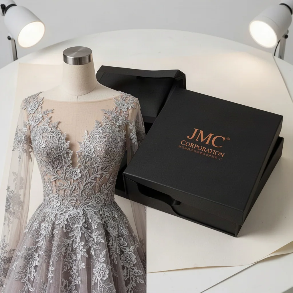 JMC Corporation Aurora Hand-Embroidered Lace Gown